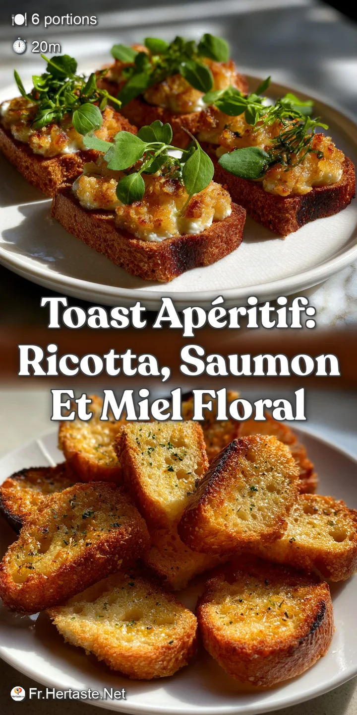 Close-up of toasted bread with whipped ricotta and salmon. The salmon's pink hue contrasts the creamy ricotta. Fresh herbs...