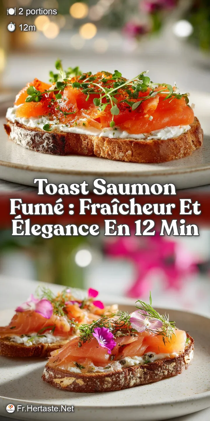 Close-up shot of flaky smoked salmon on toasted bread, highlighting the creamy texture and fresh dill sprigs against golde...