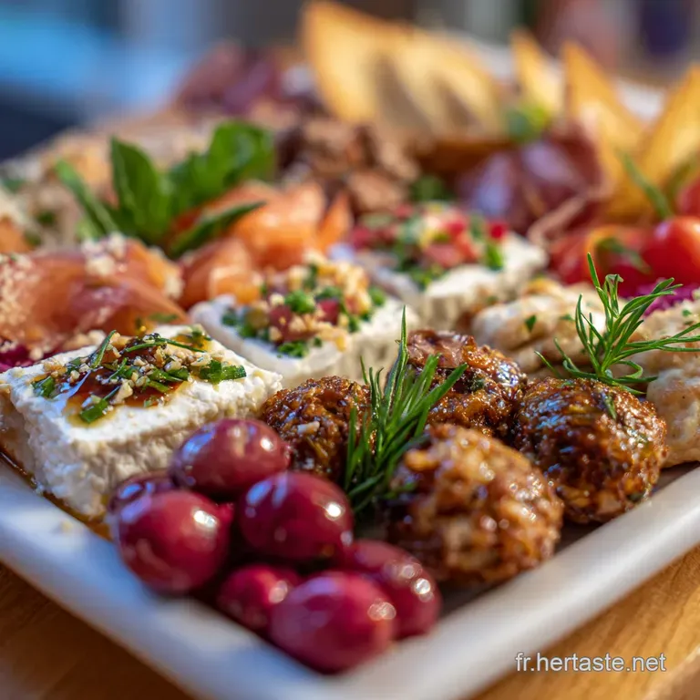 Elegant plating of colorful vegetable skewers with glistening oil & herbs, next to a creamy dip with fresh garnish.