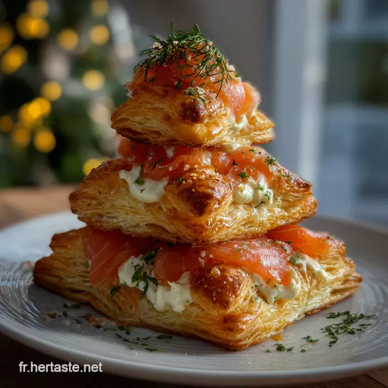 Elegant plate featuring a salmon-filled pastry braid, garnished with fresh dill and bright red cranberry sauce for a chic ...