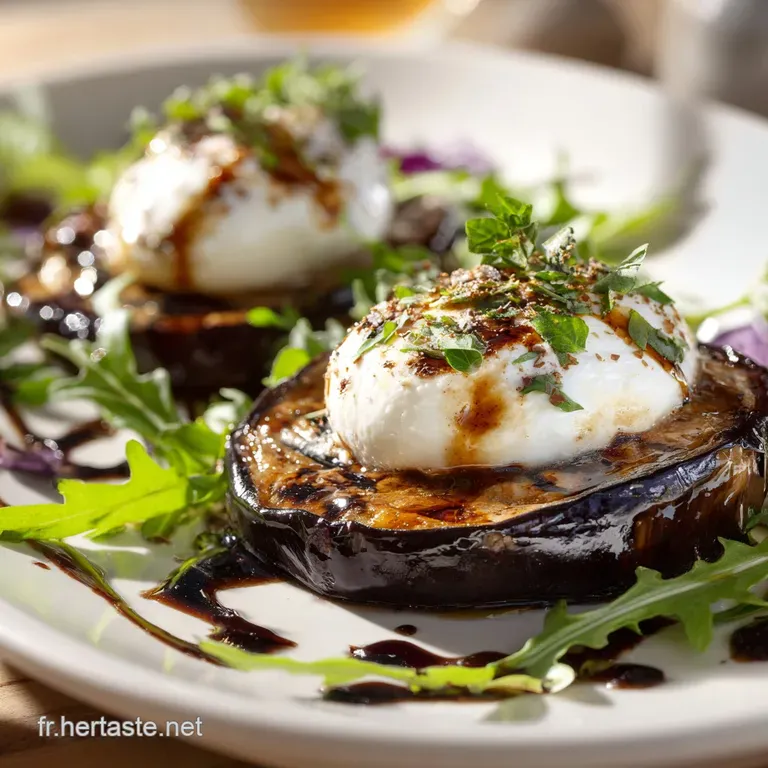 Aubergine Grill&eacute;e Burrata Cr&eacute;meuse Et Vinaigrette Balsamique Au Basilic presentation