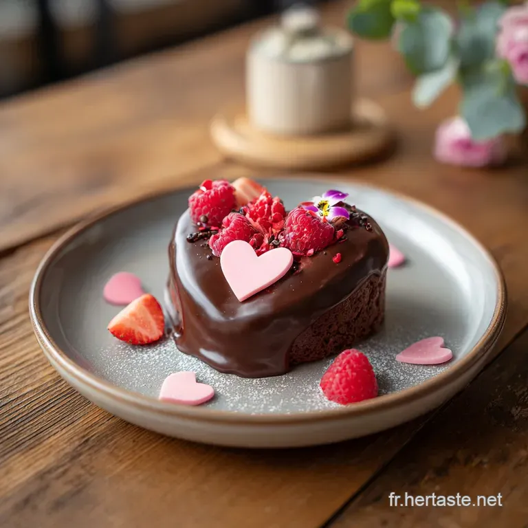 Two mini heart cakes, lovingly frosted in pink, displayed on delicate plates, hints of Valentine's joy in a cozy setting.