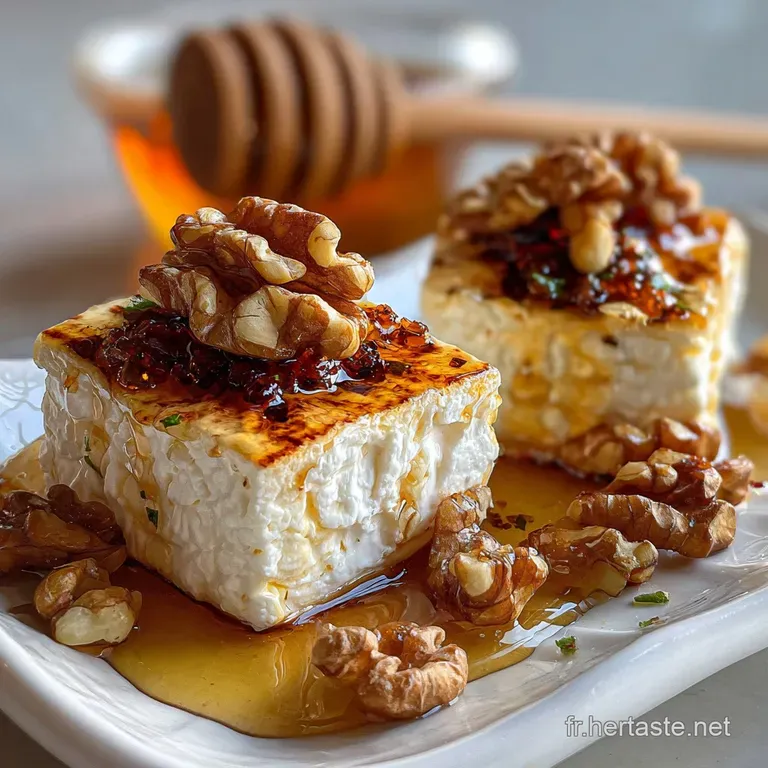 A single, artfully arranged brick: crispy phyllo dough, creamy goat cheese, and a delicate drizzle of honey create an eleg...