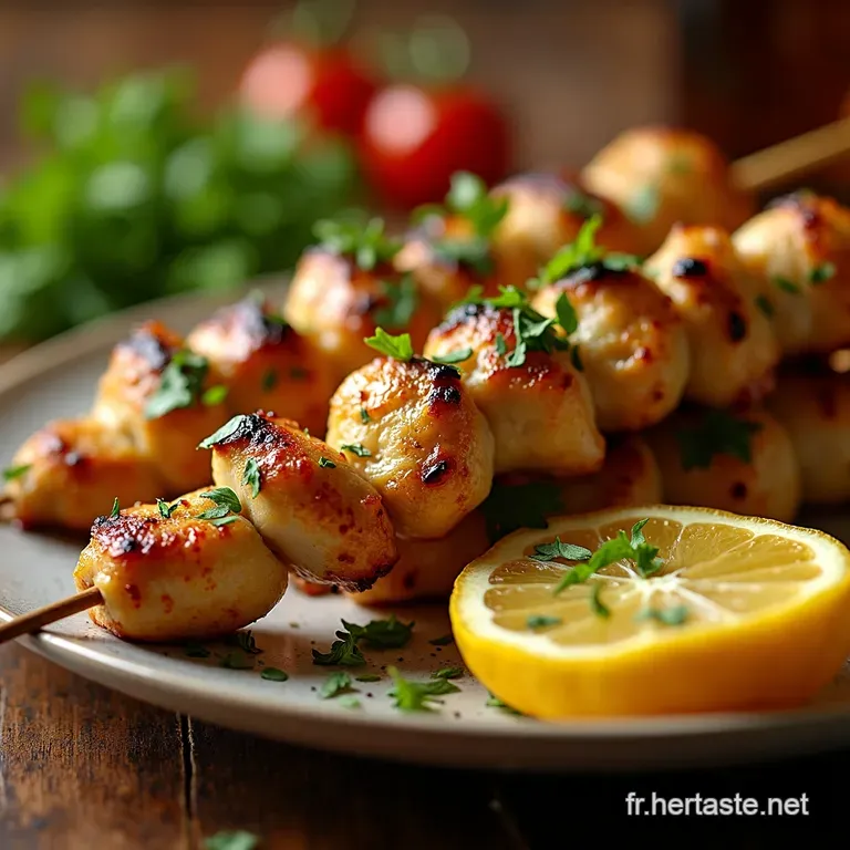 Brochettes De Poulet Grill&eacute;es Au Citron Et Herbes presentation
