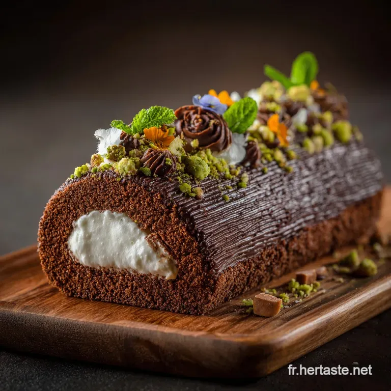 B&ucirc;che De No&euml;l Chocolat Noir Et Cr&egrave;me Mascarpone A&eacute;rienne presentation