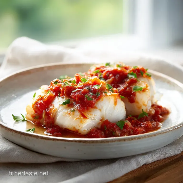Filet de poisson blanc dress&eacute; avec soin, napp&eacute; d'une sauce onctueuse aux couleurs vives et herbes fra&icirc;ches cisel&eacute;es.