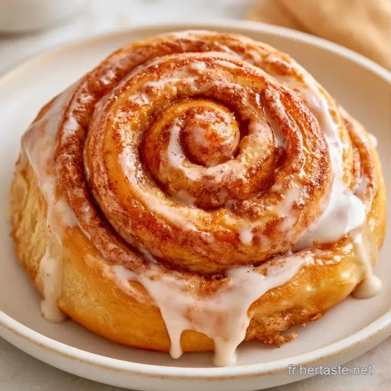 Un pain brioch&eacute; en spirale dor&eacute; sur une assiette blanche, surmont&eacute; d'une cr&egrave;me fondue et sucr&eacute;e, tr&egrave;s app&eacute;tissant.
