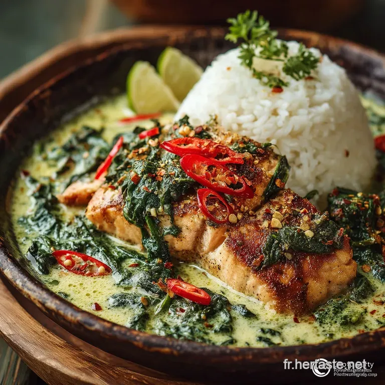 Le Velout&eacute; De Saumon Indien Curry Cr&eacute;meux Aux &Eacute;pinards Frais presentation