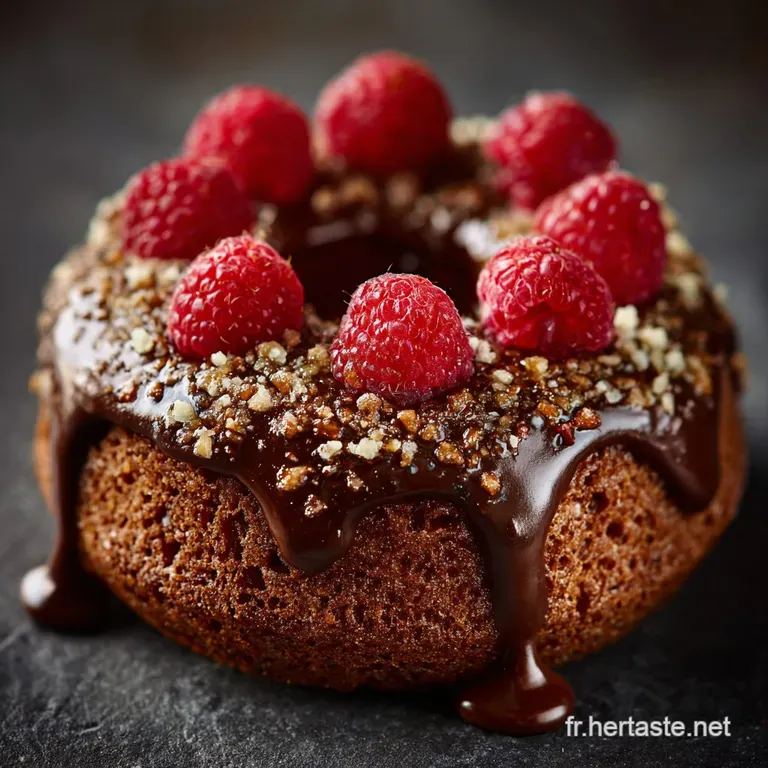 Donut au chocolat et framboise P&eacute;ch&eacute; mignon gla&ccedil;age intense et c&oelig;ur fruit&eacute;