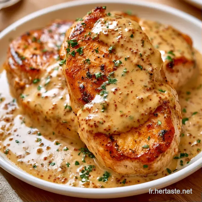 Morceaux de viande tendres sur assiette blanche, napp&eacute;s d'une sauce onctueuse jaune avec un brin de persil frais.