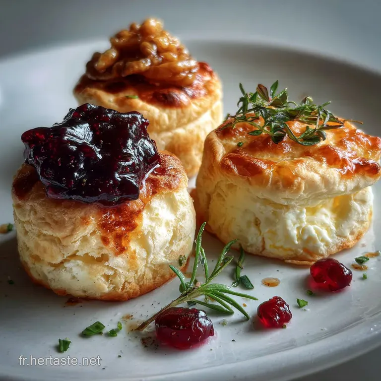 Perfectly puffed, golden pastries sit artfully on a linen napkin, steam rising, suggesting a delightful cheesy aroma and w...