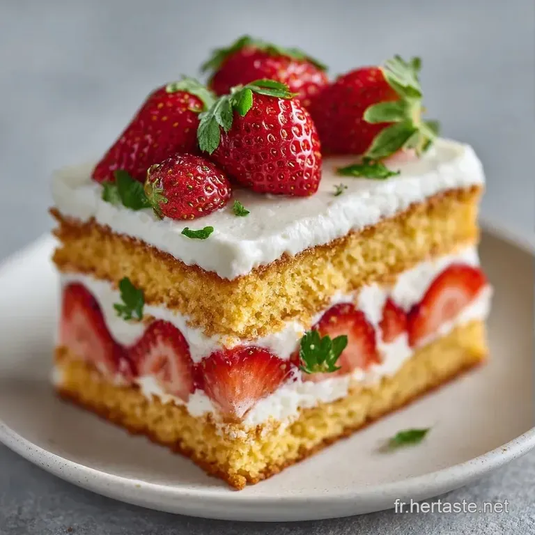 Part de g&acirc;teau aux couches altern&eacute;es de biscuit dor&eacute; et cr&egrave;me onctueuse, servie sur une assiette blanche &eacute;pur&eacute;e.