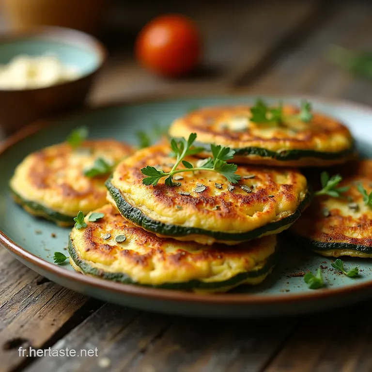 Galettes Croustillantes De Courgettes Au C&oelig;ur Moelleux De Ch&egrave;vre Et Fines Herbes presentation
