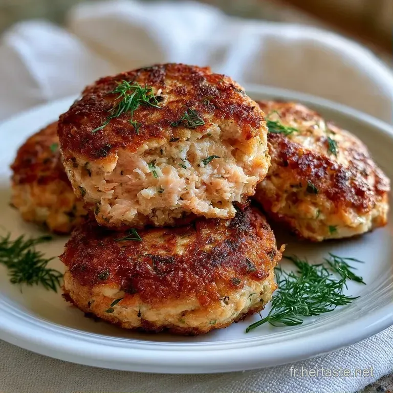 Trois galettes ros&eacute;es pos&eacute;es sur un lit de salade croquante avec une sauce blanche onctueuse et un zeste de citron.