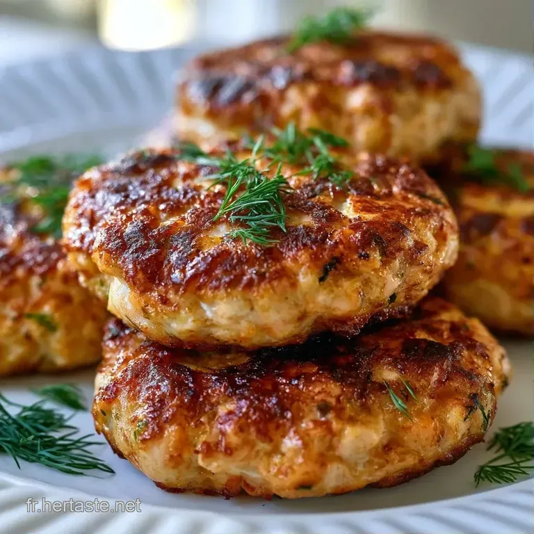 Trois disques saumon&eacute;s bien grill&eacute;s pos&eacute;s sur un lit de verdure, accompagn&eacute;s d'une sauce blanche onctueuse et cr&eacute;meuse.