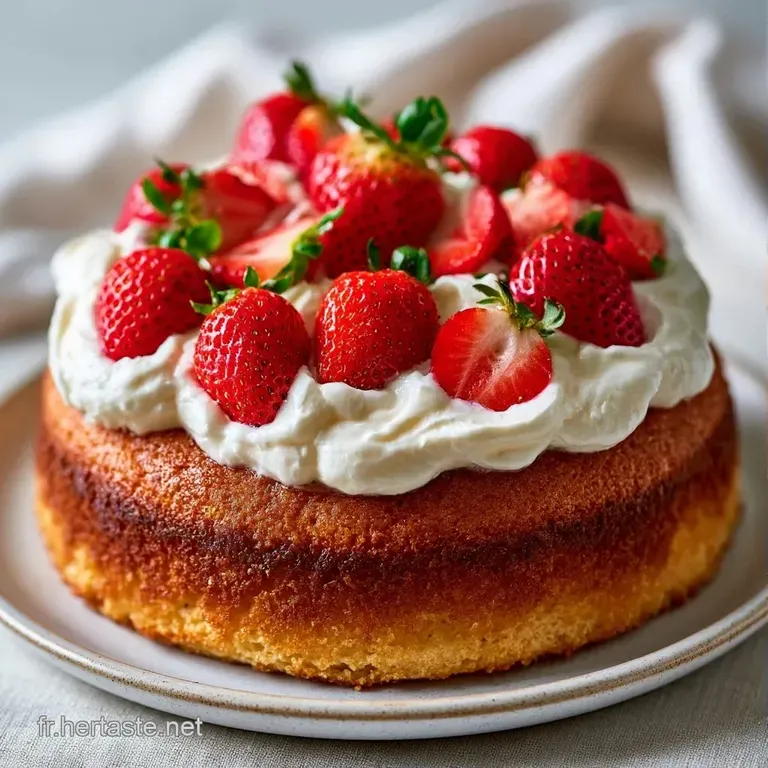 Part de g&acirc;teau &agrave; &eacute;tages, cr&egrave;me blanche velout&eacute;e et fraises rouges juteuses sur une assiette blanche et &eacute;pur&eacute;e.