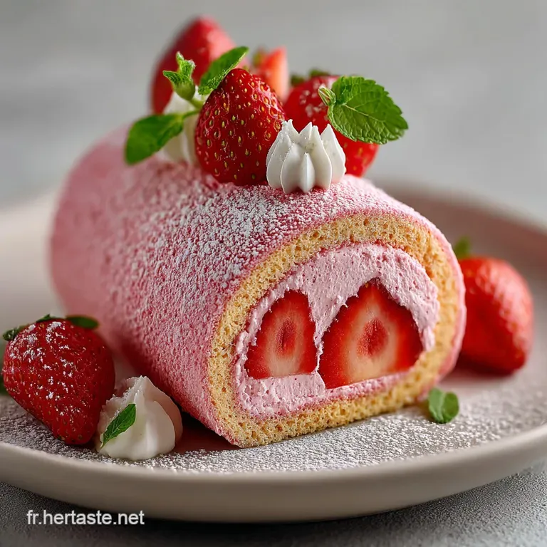 G&acirc;teau Roul&eacute; L&eacute;ger Aux Fraises : Moelleux Et Frais presentation