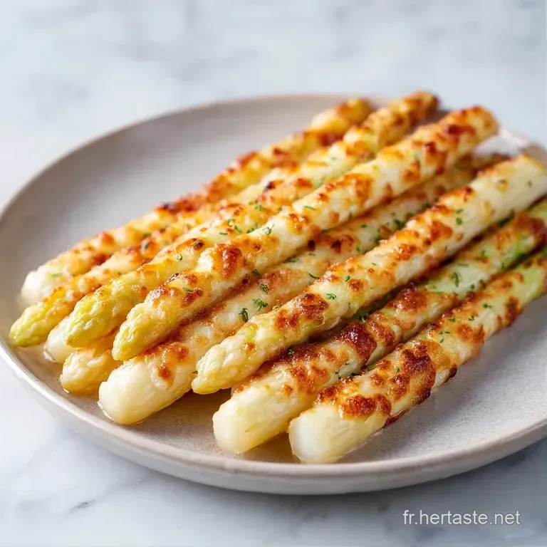 Disposition raffin&eacute;e de l&eacute;gumes blancs fondants, parsem&eacute;s de copeaux de fromage grill&eacute; sur une assiette blanche pure.