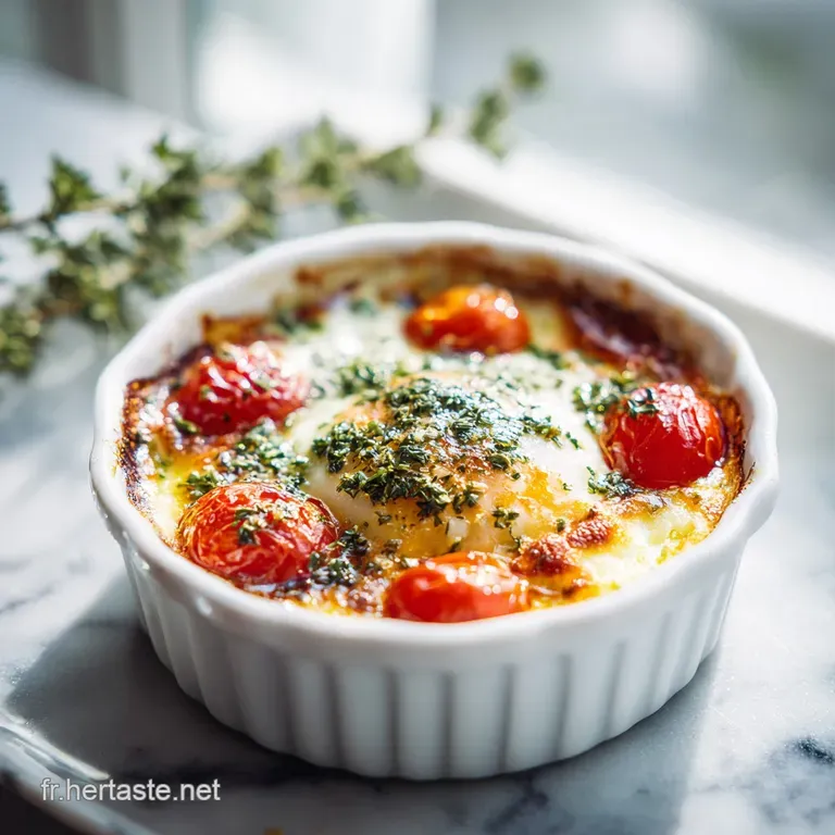 Individual ramekin of warm, golden gratin with browned cheese, fresh parsley garnish, inviting warmth, and rustic appeal.