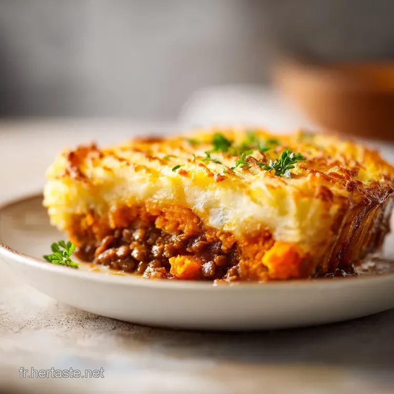 A golden-brown mound of sweet potato mash gently spooned onto a white plate, with a drizzle of sauce.