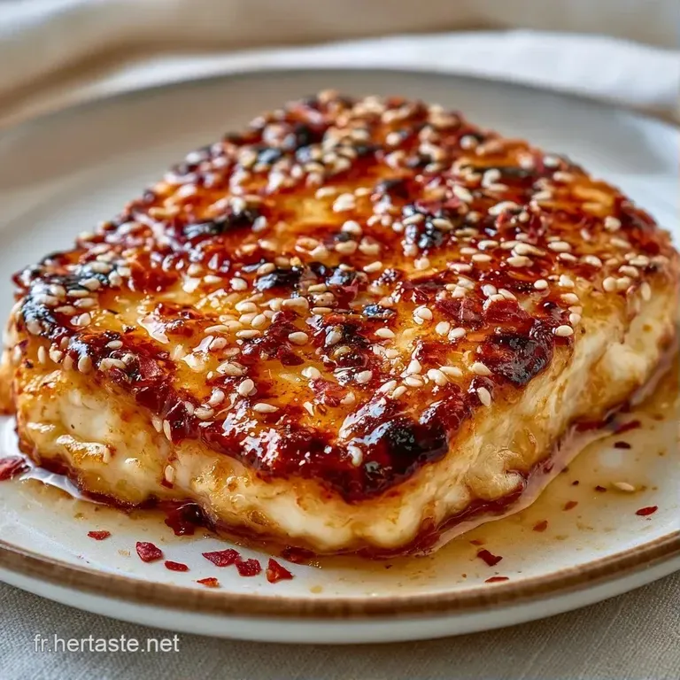 Cubes de fromage grill&eacute;s &agrave; la cro&ucirc;te caram&eacute;lis&eacute;e, dispos&eacute;s avec soin et agr&eacute;ment&eacute;s d'un filet de sirop dor&eacute;.