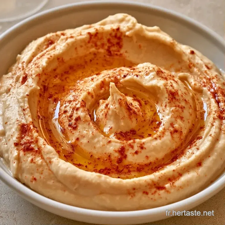 Pur&eacute;e lisse et p&acirc;le dans un bol, entour&eacute;e de triangles de pain pita dor&eacute;s et de quelques olives noires brillantes.