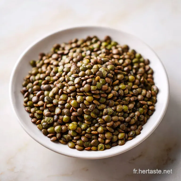 Elegant plate featuring a mound of emerald green lentils topped with a dollop of creamy yogurt and bright sprigs of parsley.