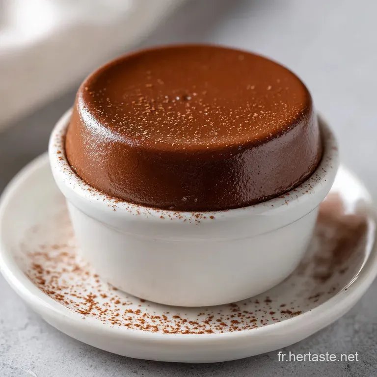 Elegant milk chocolate mousse in a clear glass, topped with cocoa powder. Dessert spoon, dark background, smooth, rich.