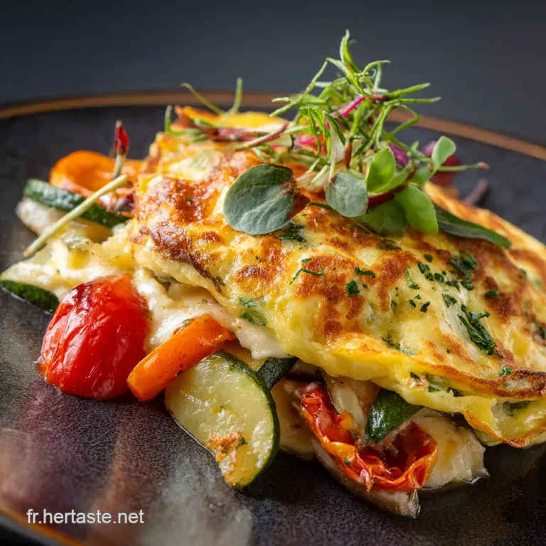 Omelette au fromage et aux l&eacute;gumes Technique baveuse et l&eacute;gumes de saison