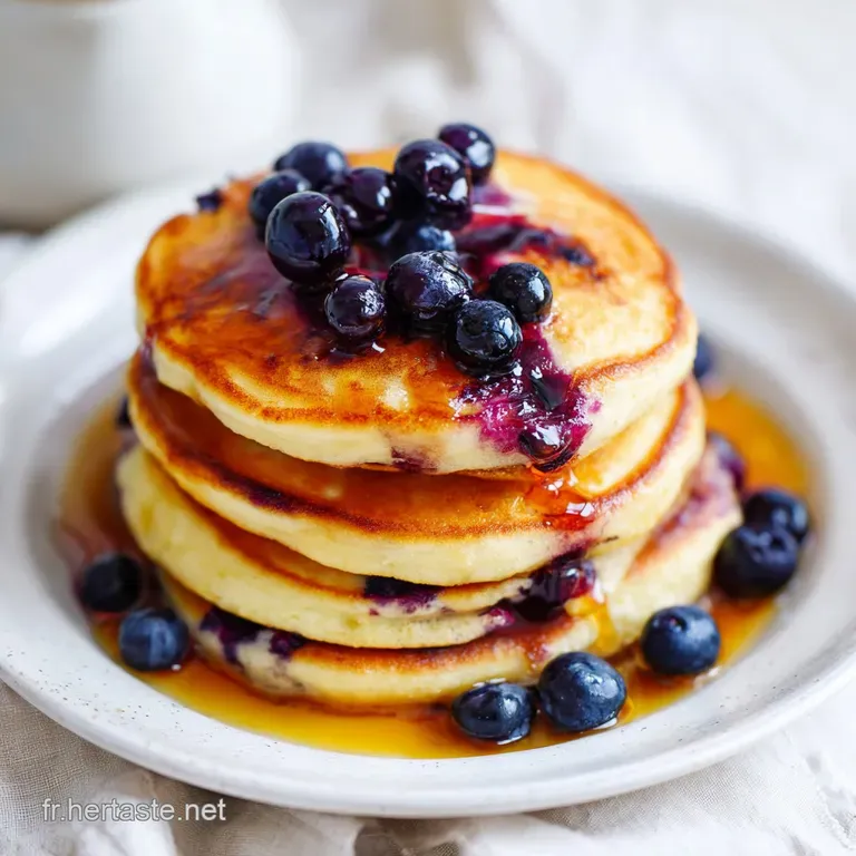 Pancakes moelleux dispos&eacute;s sur une assiette blanche, saupoudr&eacute;s de sucre glace fin avec une feuille de menthe bien verte.