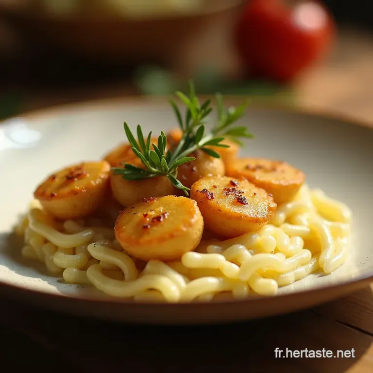 Les P&acirc;tes Mille Et Une Noix &Agrave; Lail Confit Et Cr&egrave;me De Parmesan presentation