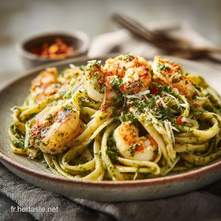 Plat Facile Et Rapide Au Pesto Notre Recette De Linguine Express Aux Crevettes Riviera presentation