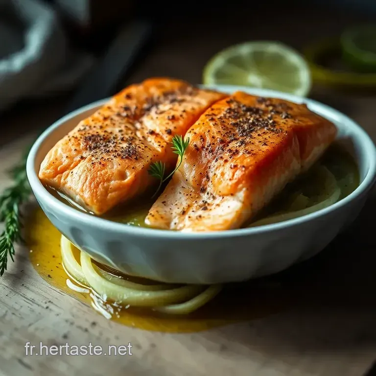 Pav&eacute; De Saumon Po&ecirc;l&eacute; Sauce Vierge Citronn&eacute;e presentation