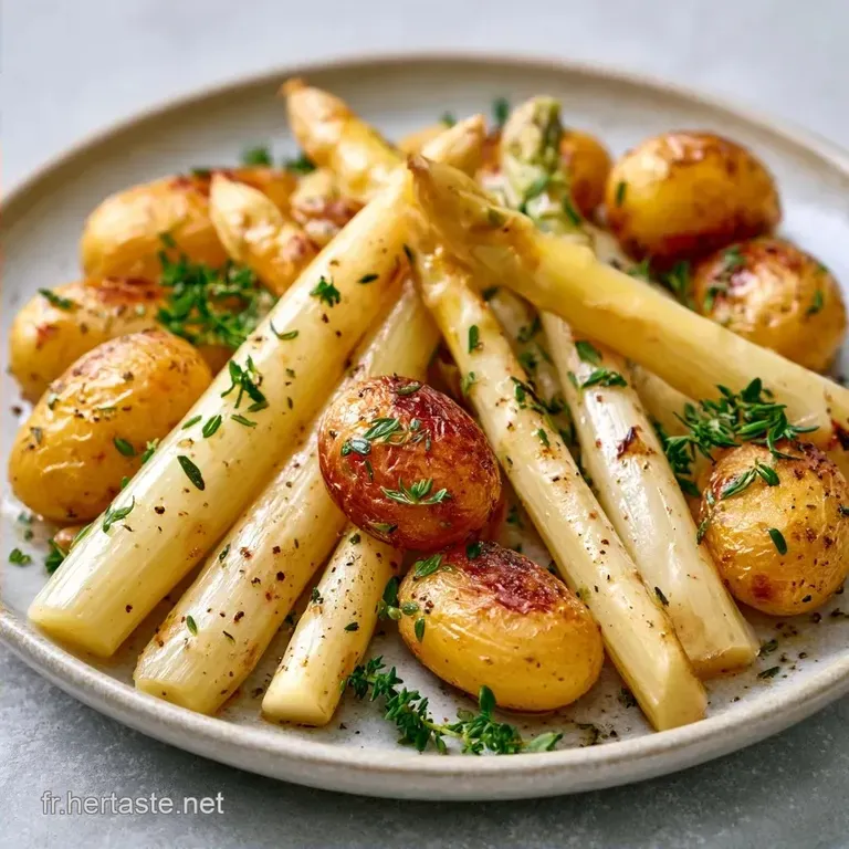 Po&ecirc;l&eacute;e Asperges Blanches et Patates: Grenailles Dor&eacute;es