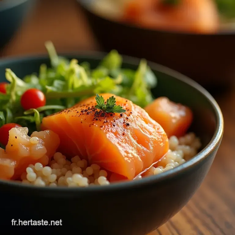 Le Poke Bowl Express Au Saumon Fum&eacute; Riz Vinaigr&eacute; Et Agrumes Croquants presentation