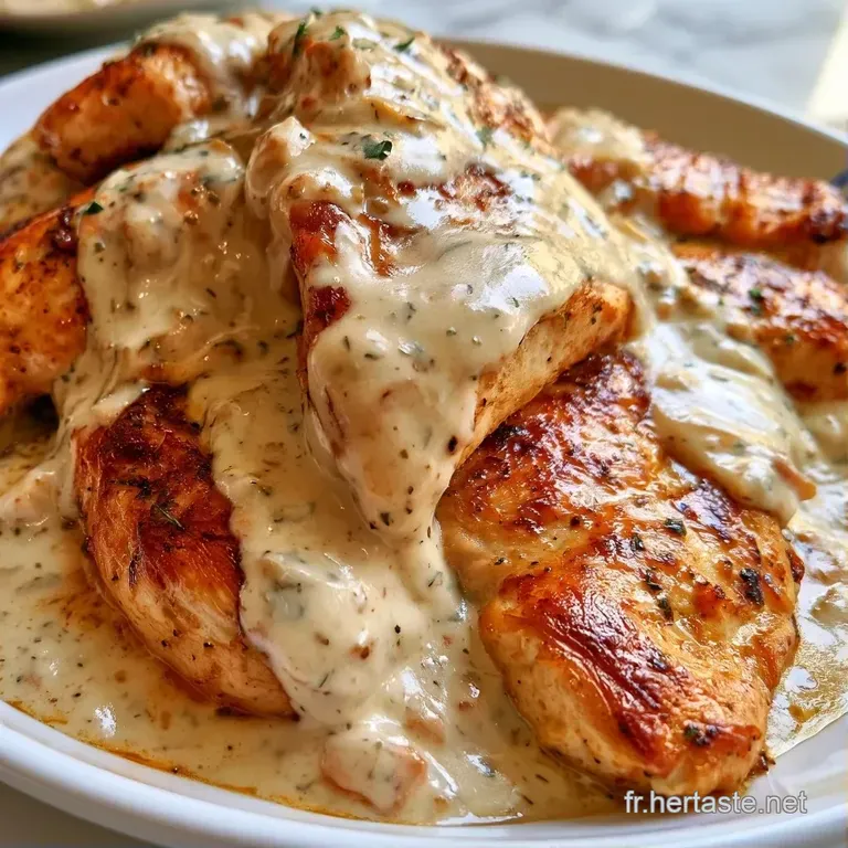 Assiette dress&eacute;e avec du poulet tendre, une sauce onctueuse et brillante, d&eacute;cor&eacute;e de quelques brins de persil frais.
