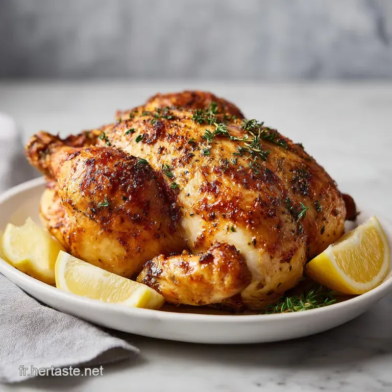 Plated chicken and vegetables glistens with savory juices. Herbs garnish a balanced and appetizing single serving.