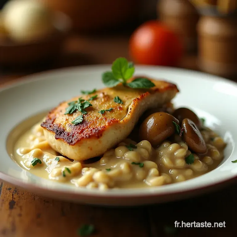 Poulet Saut&eacute; Minute Cr&egrave;me De Champignons &Eacute;clats De Noix presentation