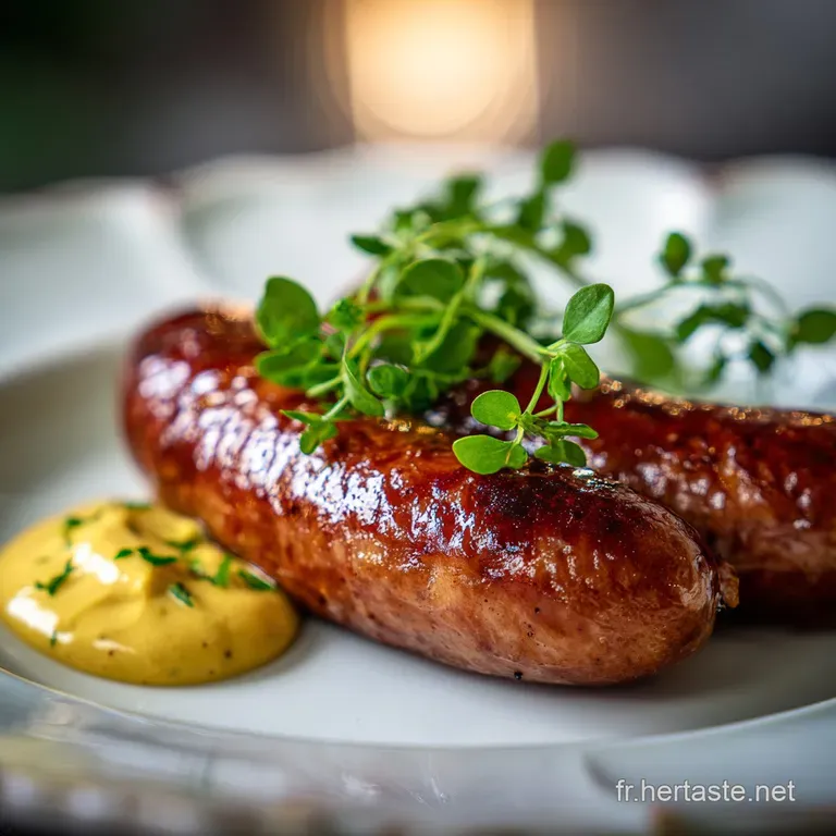 Elegantly plated andouillette, glistening with savory juices, paired with a vibrant green salad and a creamy dollop.