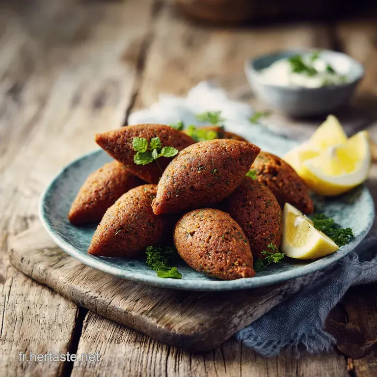 A single, beautifully formed kebbe showcasing its deep-fried, crispy exterior. Garnished with fresh mint, ready to be enjo...