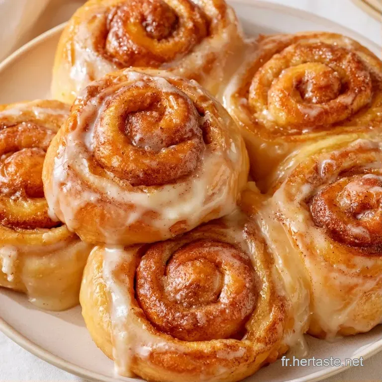 P&acirc;tisserie spirale dor&eacute;e sur assiette blanche, napp&eacute;e d'un gla&ccedil;age blanc soyeux avec un aspect tendre et chaleureux.