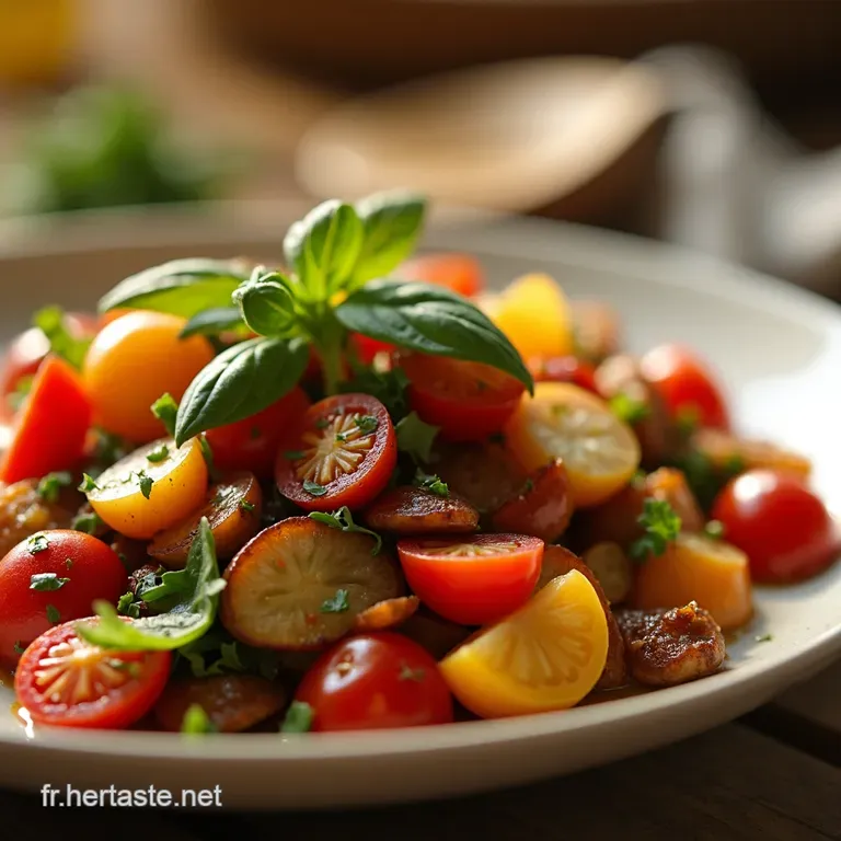 Salade De L&eacute;gumes R&ocirc;tis Au Four Vinaigrette Miel Moutarde presentation