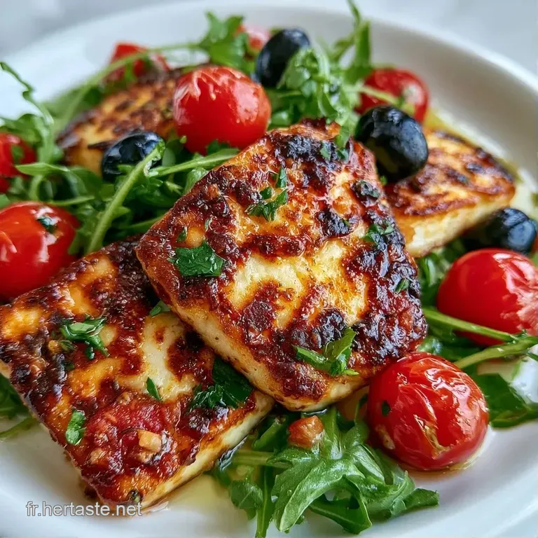 Pr&eacute;sentation soign&eacute;e de tomates brillantes et cubes de fromage grill&eacute;s, parsem&eacute;e de feuilles de basilic vert frais.