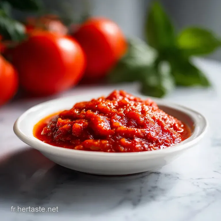 Ladle of vibrant tomato sauce drizzled over perfectly cooked pasta; fresh basil garnish hints at authentic Italian flavors.