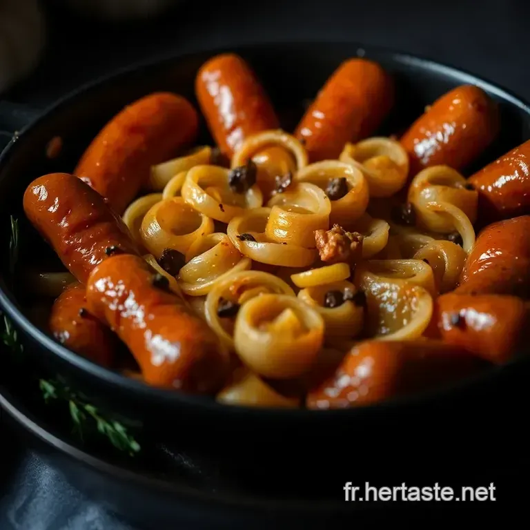 Saucisse Morteau R&ocirc;tie Sur Lit D&rsquo;oignons Caram&eacute;lis&eacute;s presentation