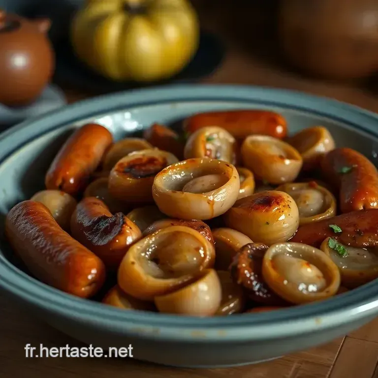 Saucisse Morteau R&ocirc;tie sur Lit d&rsquo;Oignons Caram&eacute;lis&eacute;s