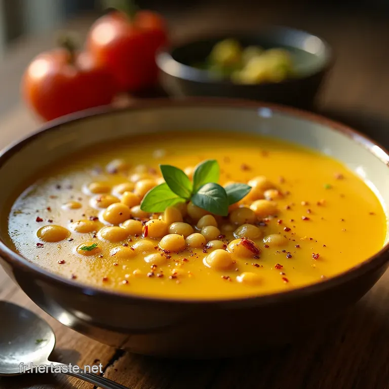 La Velout&eacute; Dor Soupe De Pois Chiches Cr&eacute;meuse Aux Saveurs Dautomne Et Sa Touche De Safran presentation