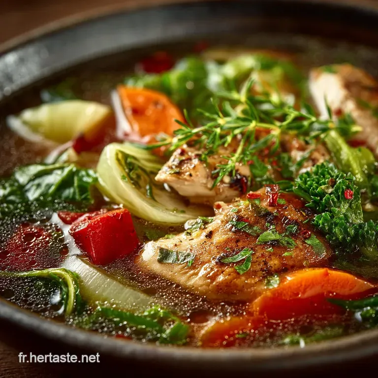 Soupe De Poulet Aux L&eacute;gumes De Grandm&egrave;re Et Son Bouillon Parfait presentation