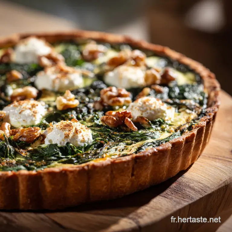 La Tarte Des Paysans &Eacute;pinards Fondants Ch&egrave;vre Et Noix Grill&eacute;es presentation