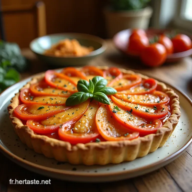 Tarte Soleil Au Thon Et &Agrave; La Tomate Confite Croustillante Et R&eacute;confortante presentation